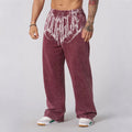 YOUNGLA Men's Gothic Graphic Acid Wash Wide Leg Sweatpants