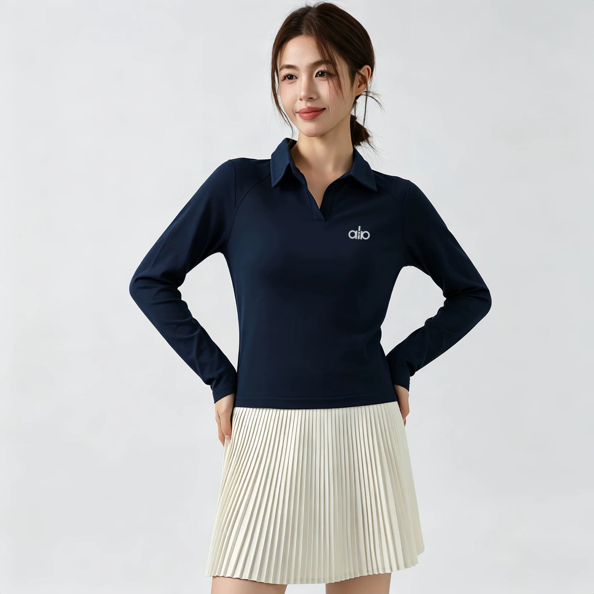 Alo Active Long-Sleeve Polo Top Dark blue