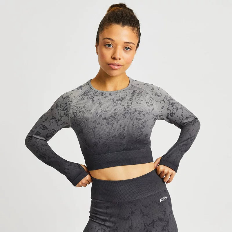 AYBL Jacquard Seamless Cropped Long-Sleeve Grey
