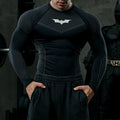 YOUNGLA Men's Superhero Honeycomb Armor Compression Long Sleeve Shirt Black