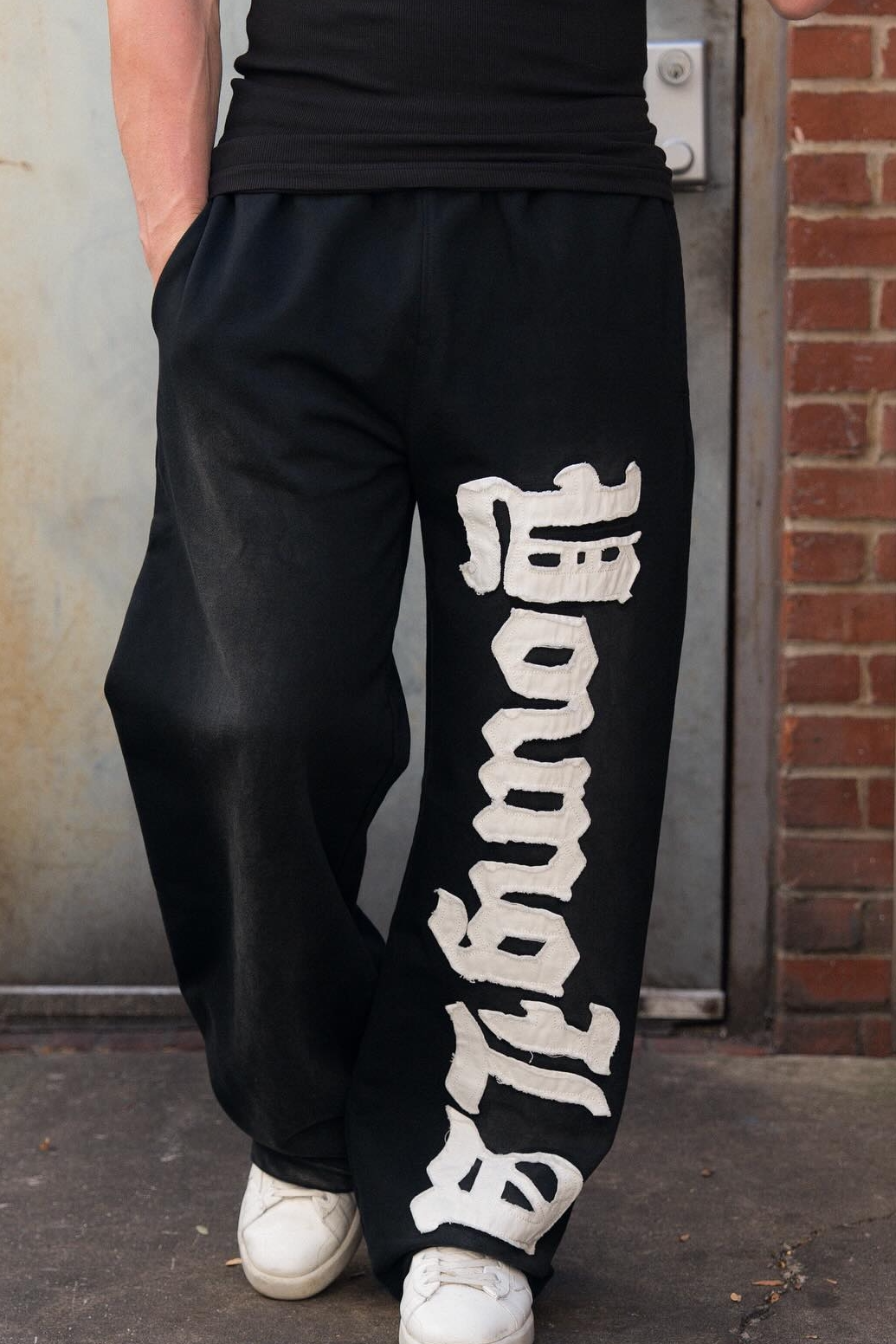 YOUNGLA Men's Gothic Letter Patchwork Straight Leg Sweatpants