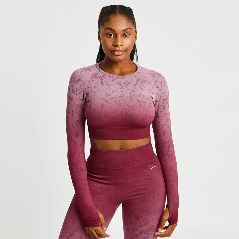 AYBL Jacquard Seamless Cropped Long-Sleeve Red