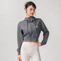 Alo Active Cropped Full-Zip Hoodie Grey
