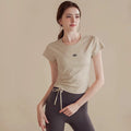Alo Active Drawstring Ruched Performance Athletic Top Oatmeal