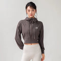 Alo Active Cropped Full-Zip Hoodie Brown