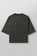YoungLA Vintage Slate Grey 3D Embossed Arch Logo Oversized Shirt | Heavy Cotton Gym Pump Cover