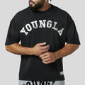 YoungLA Heavyweight Acid Wash Oversized Tee – Jet Black Distressed Print