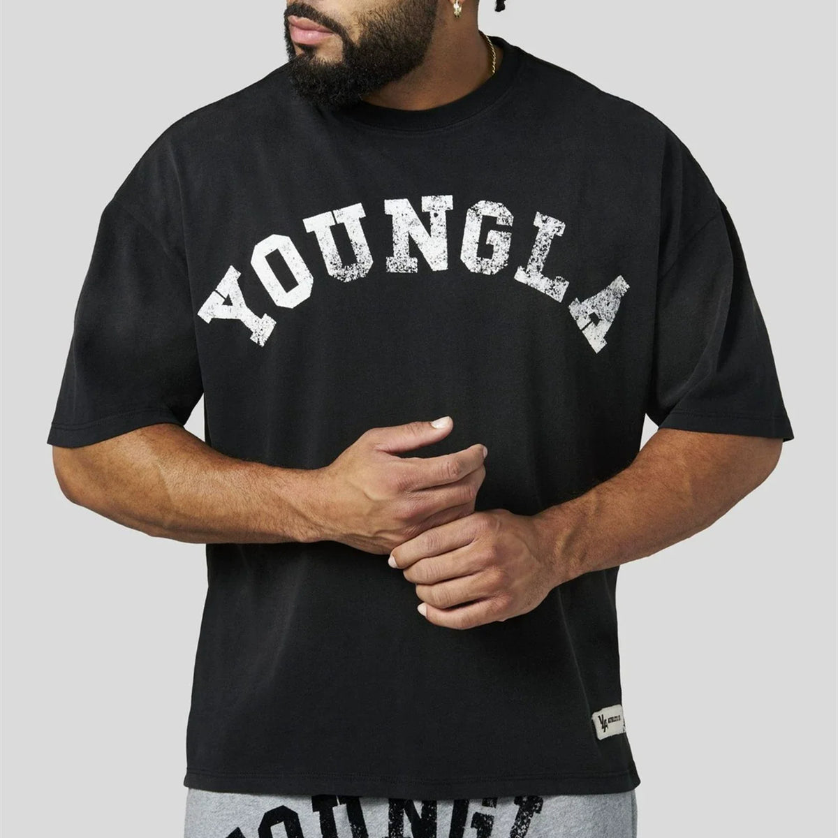 YoungLA Heavyweight Acid Wash Oversized Tee – Jet Black Distressed Print