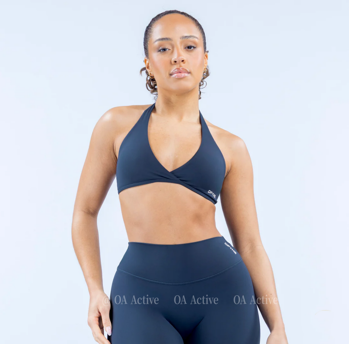 DFYNE Seamless Halter Wrap Sports Bra Dark Blue