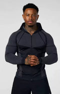 YOUNGLA- Black Charcoal Fitted Zip-Up Performance Jacket