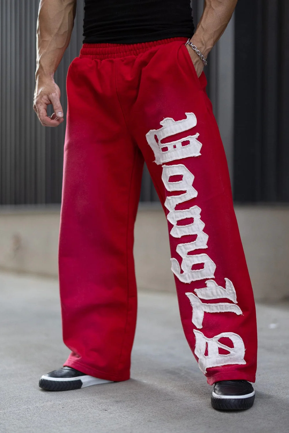 YOUNGLA Men's Gothic Letter Patchwork Straight Leg Sweatpants