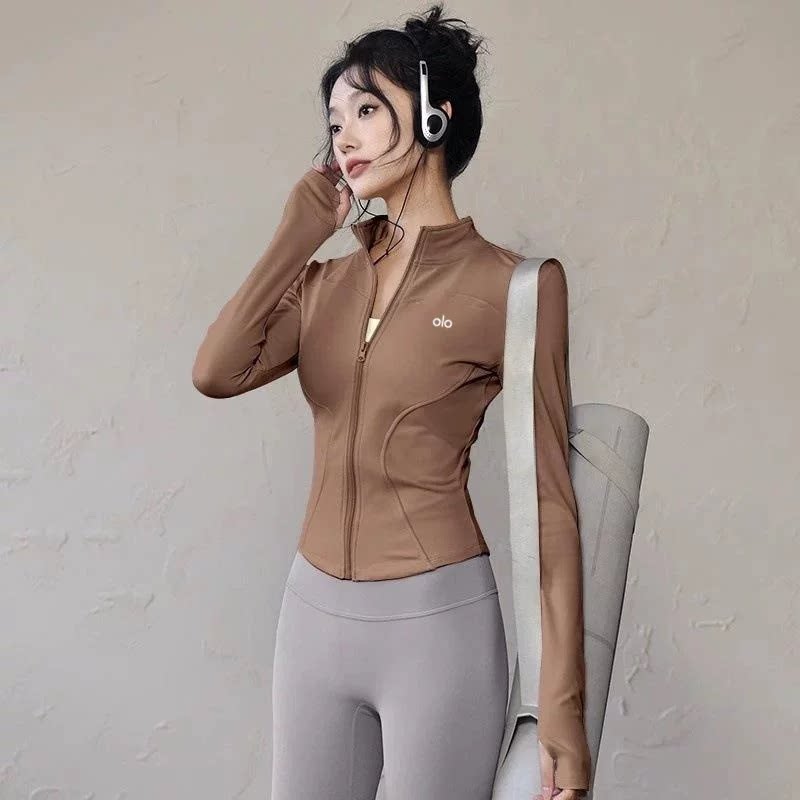 Alo Active Stand-Collar Full-Zip Athletic Jacket Espresso Brown