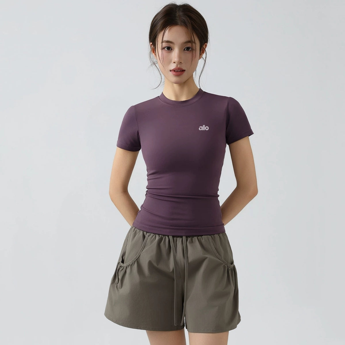 Alo Active Fitted Crewneck Performance Athletic Top Purple