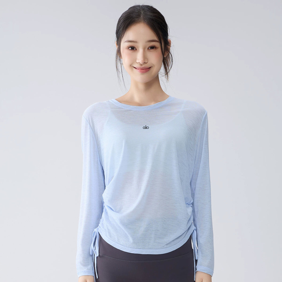 Alo Active Drawstring Long-Sleeve Performance Top Blue