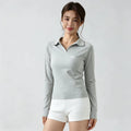 Alo Active Long-Sleeve Polo Top Grey