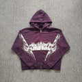 YOUNGLA- Washed Purple Gothic Graphic Zip-Up Hoodie
