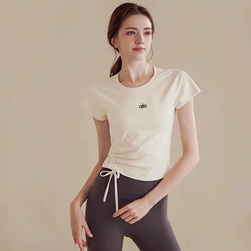 Alo Active Drawstring Ruched Performance Athletic Top Apricot