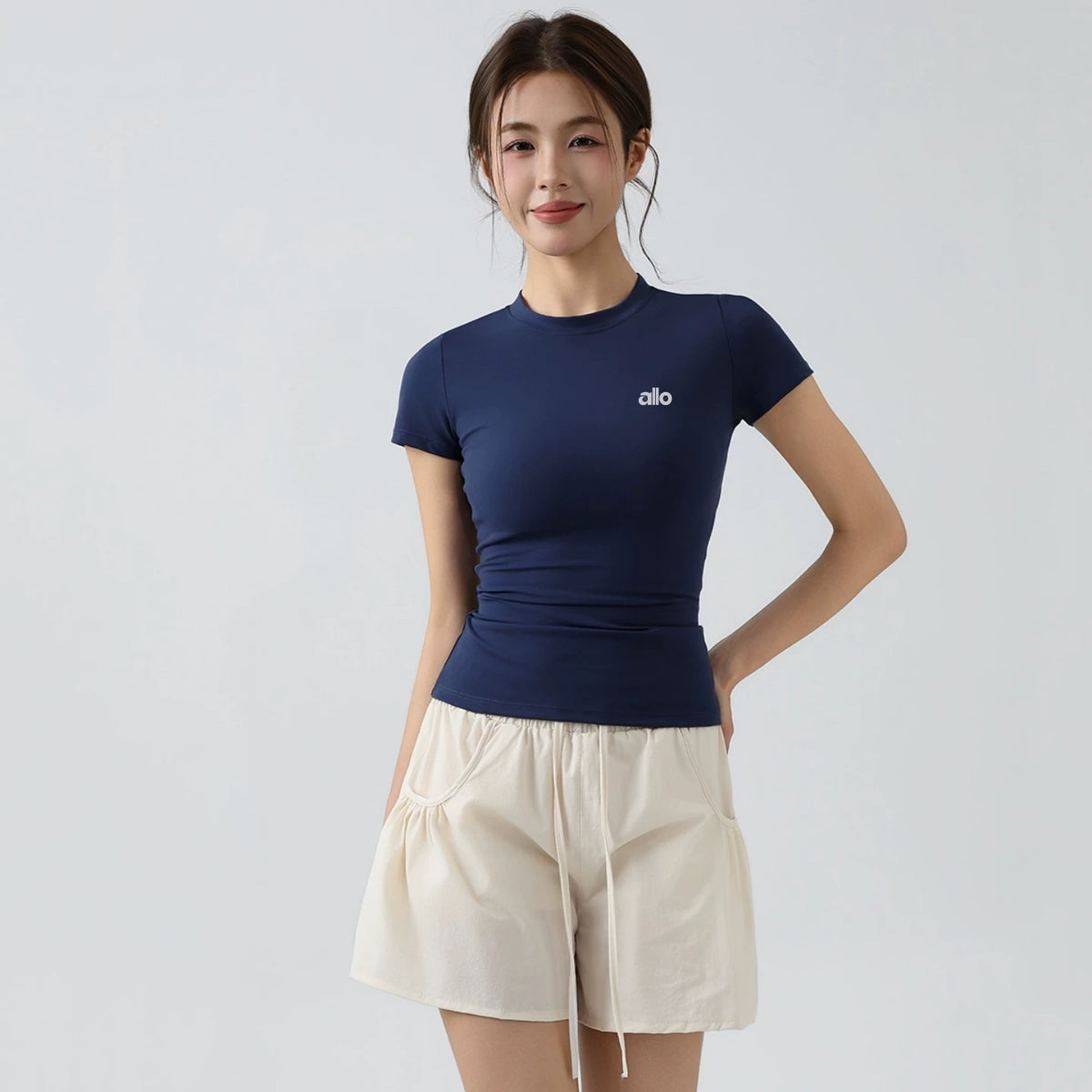Alo Active Fitted Crewneck Performance Athletic Top Blue