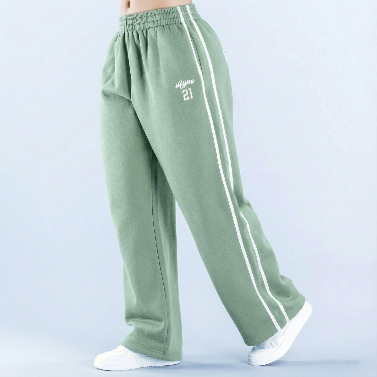 DFYNE Wide-Leg Side-Stripe Track Pants Green
