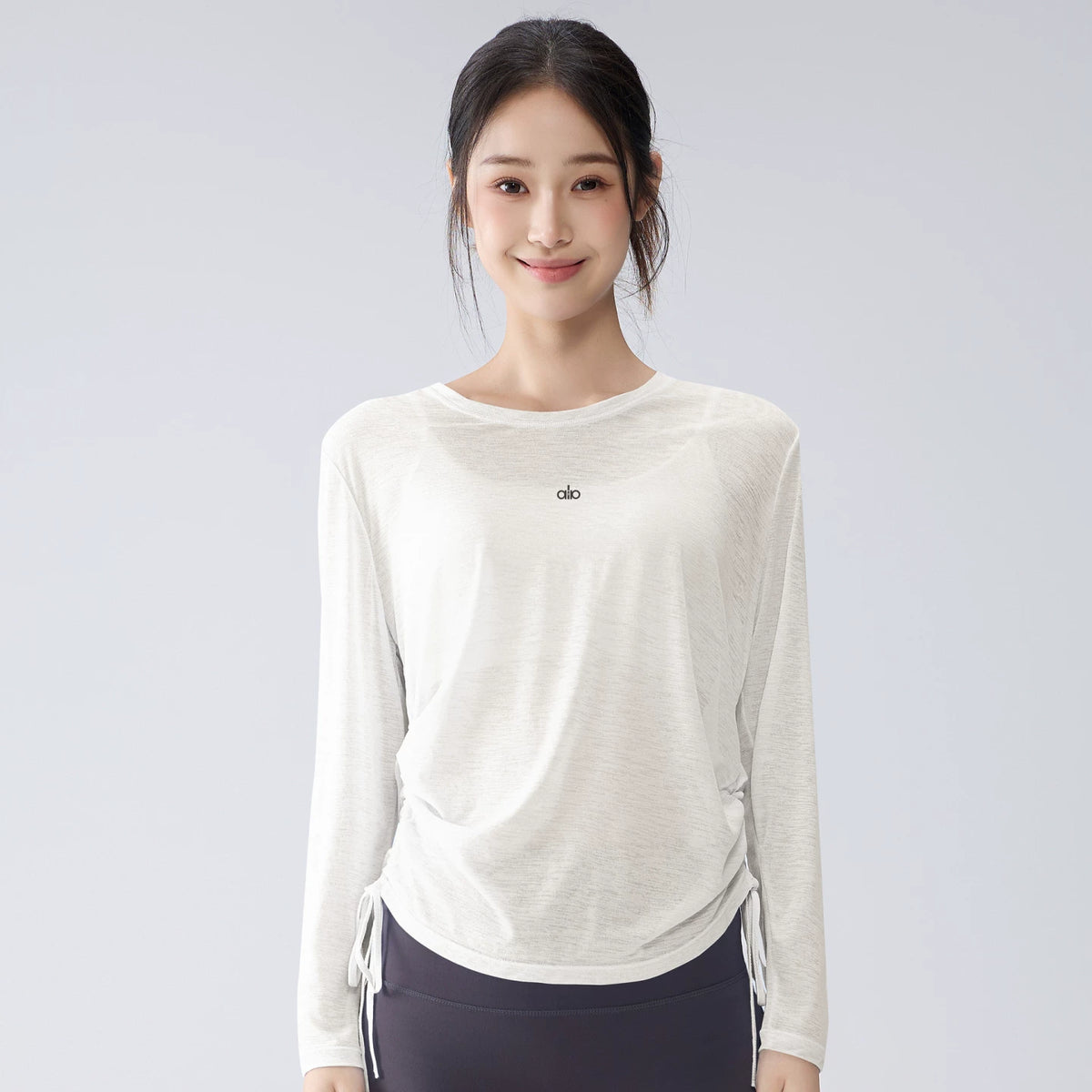 Alo Active Drawstring Long-Sleeve Performance Top White