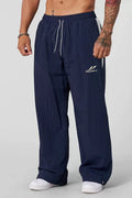 YOUNGLA Men's Retro Athletic Side Stripe Wide Leg Track Pants -blue