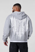 YOUNGLA- Heather Grey Graphic Zip-Up Hoodie Sweatshirt