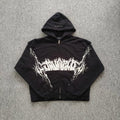 YOUNGLA- Black Gothic Graphic Zip-Up Hoodie