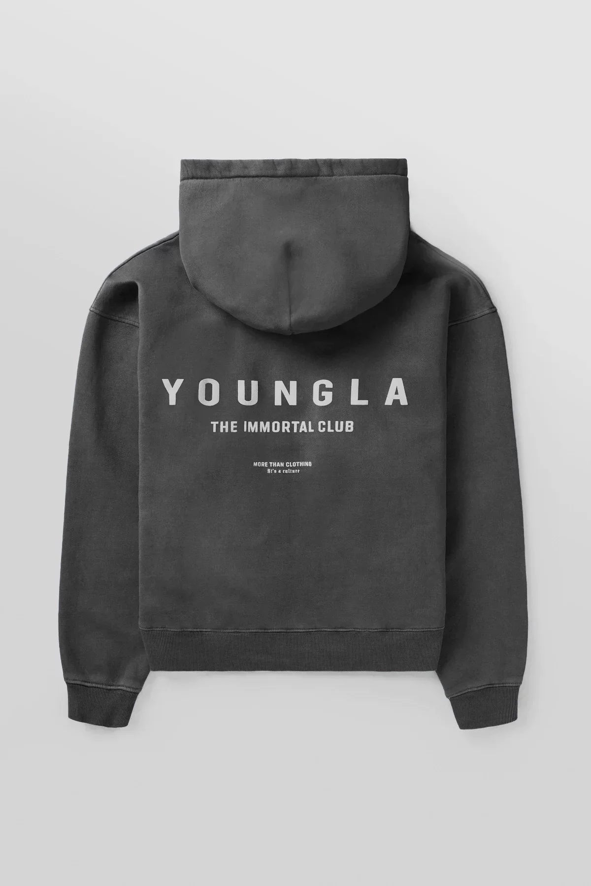 YOUNGLA- Washed Black Immortal Club Pullover Hoodie