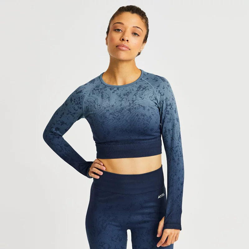 AYBL Jacquard Seamless Cropped Long-Sleeve Dark Blue