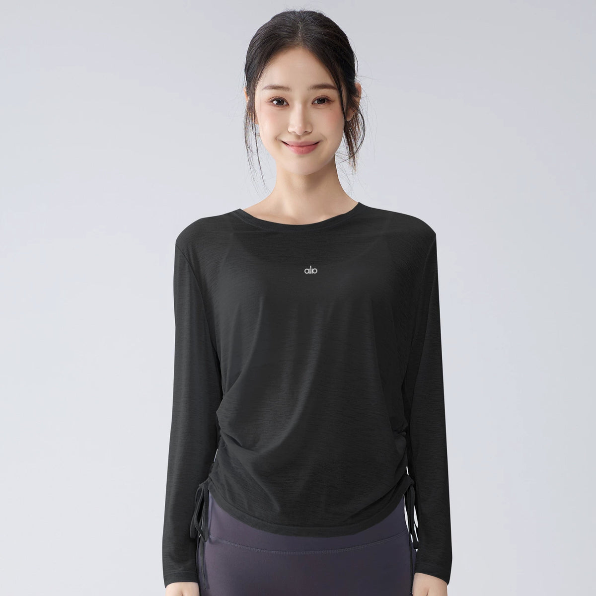 Alo Active Drawstring Long-Sleeve Performance Top Black