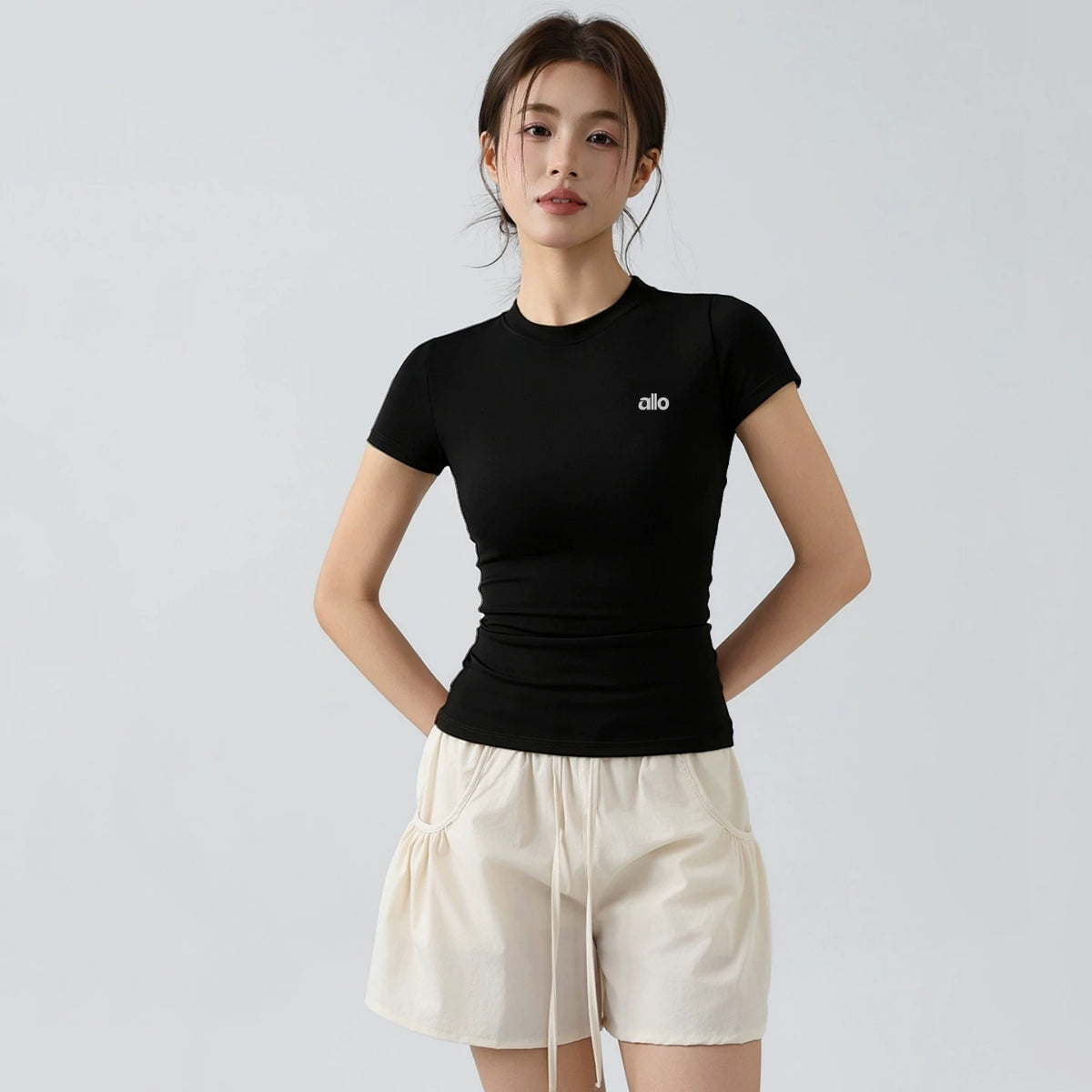 Alo Active Fitted Crewneck Performance Athletic Top Black