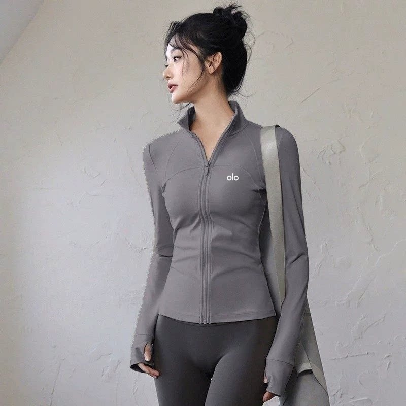 Alo Active Stand-Collar Full-Zip Athletic Jacket Grey