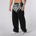 YOUNGLA Men's Gothic Graphic Acid Wash Wide Leg Sweatpants