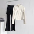 lululemon Stand-Collar White Jacket & Skirted Flare Black Pant Set