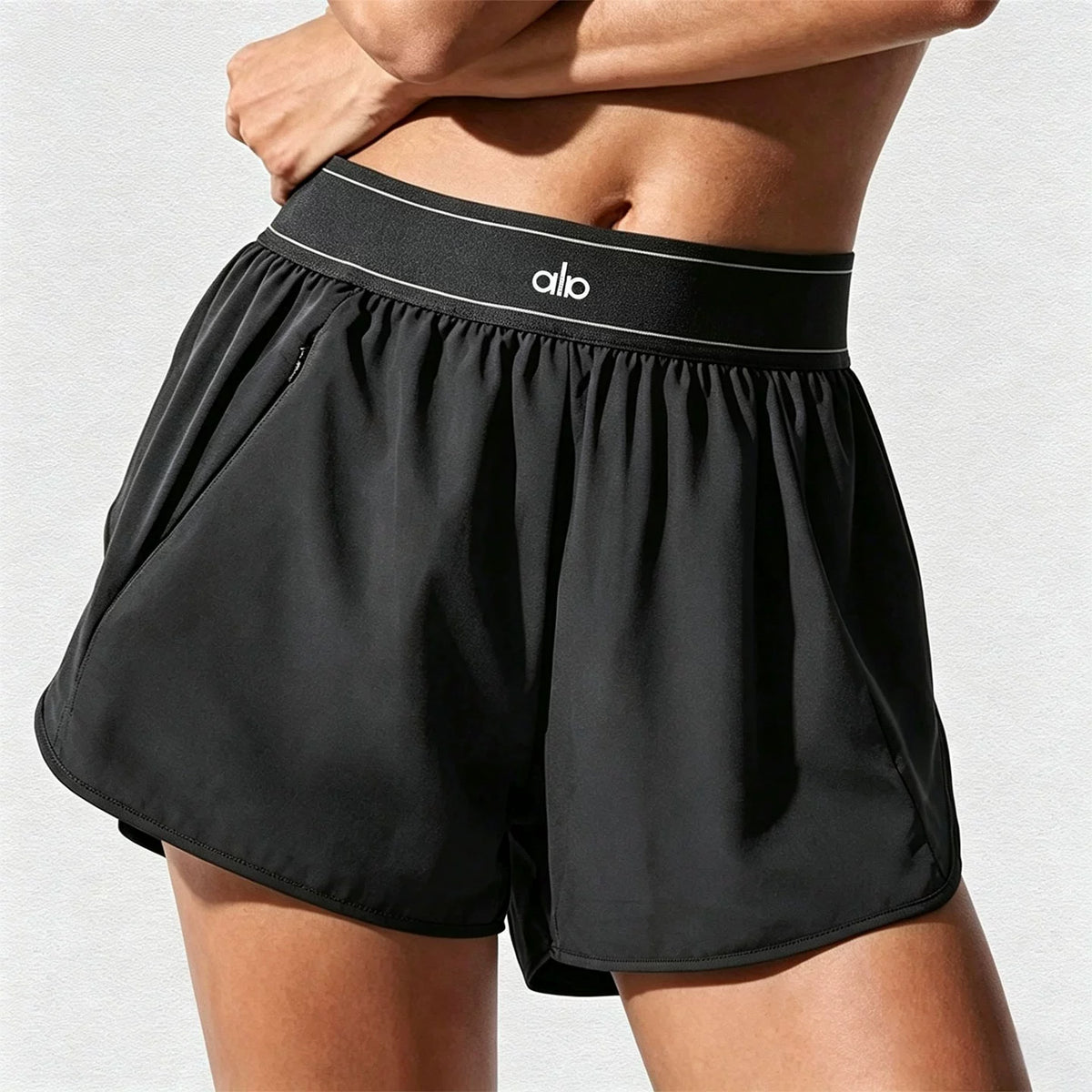 Alo Active Logo Waistband Athletic Short Black