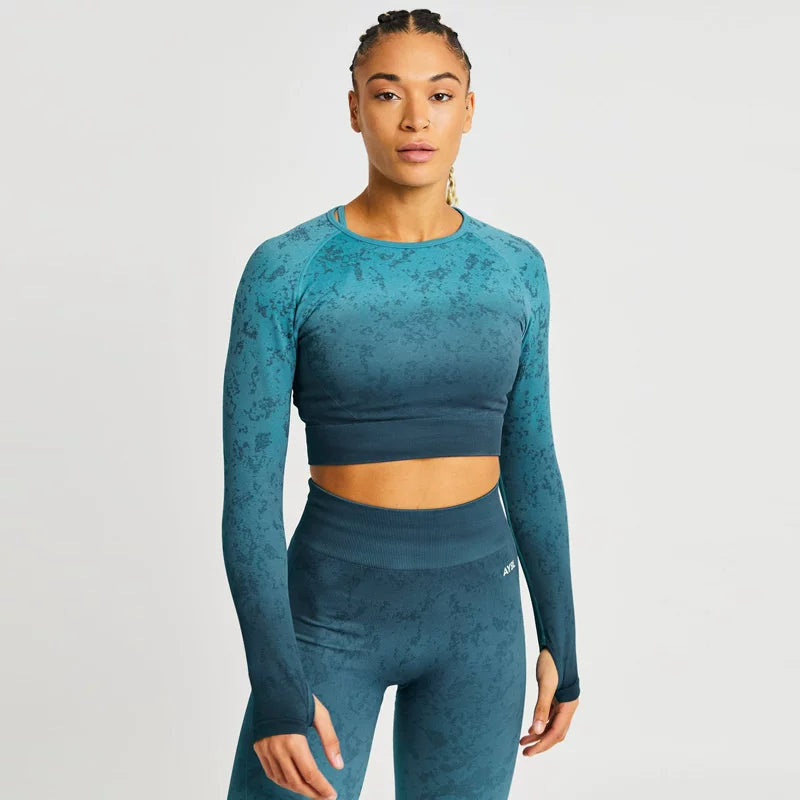 AYBL Jacquard Seamless Cropped Long-Sleeve Blue