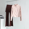 lululemon Stand-Collar Pink Jacket & Skirted Flare Brown Pant Set