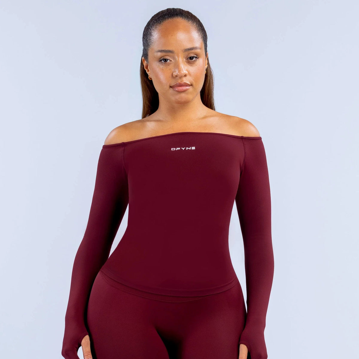 DFYNE Off-the-Shoulder Seamless Long-Sleeve Red