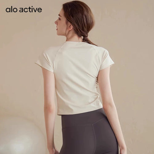 Alo Active Drawstring Ruched Performance Athletic Top Apricot