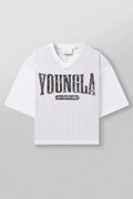 YoungLA White Graphic Oversized Jersey | Vintage Mesh V-Neck Gym Tee