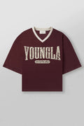 YoungLA Maroon Graphic Oversized Jersey | Vintage Mesh V-Neck Gym Tee